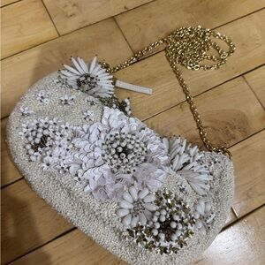Beaded Cream and White Floral Embellished Bag